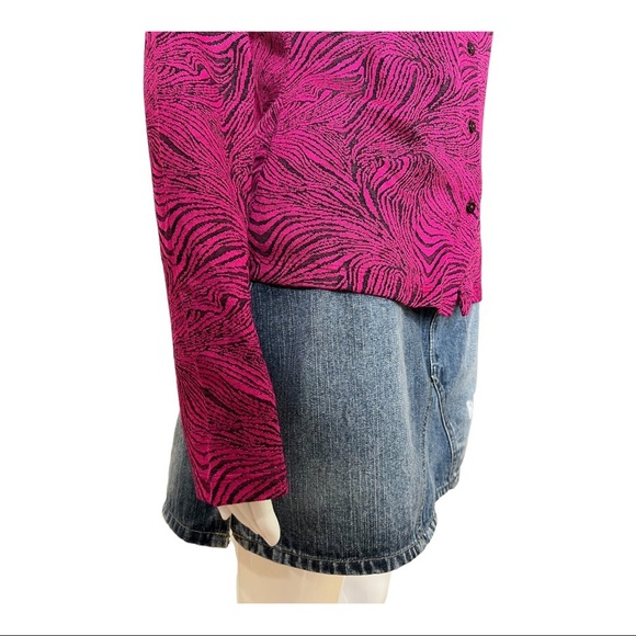 Zara Women Size M Shirt Animal Print Long Sleeve Collar Knit Blouse Fuchsia NWT - Picture 11 of 14